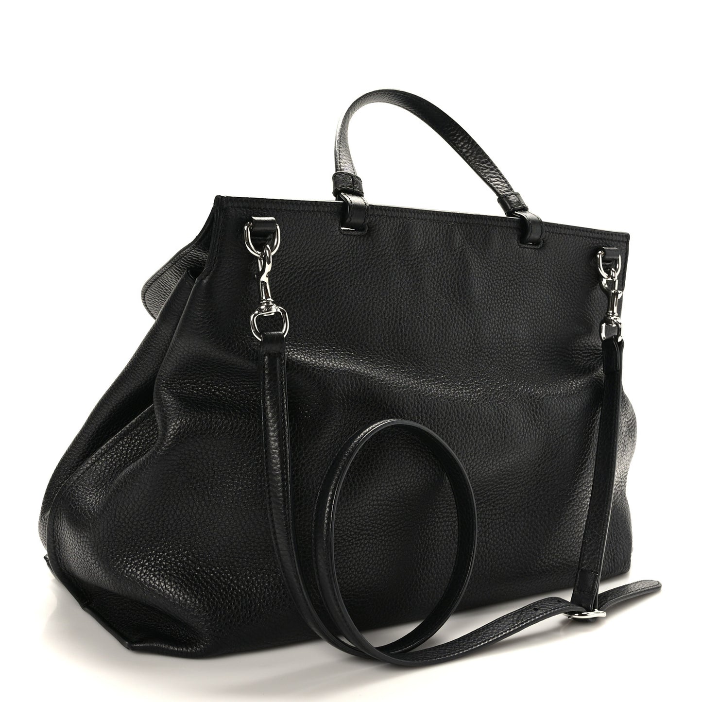 Pebbled Calfskin Large Bamboo Daily Top Handle Bag Black