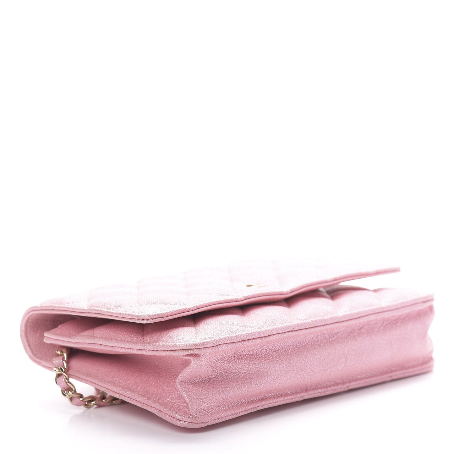 Iridescent Caviar Quilted Wallet on Chain WOC Pink