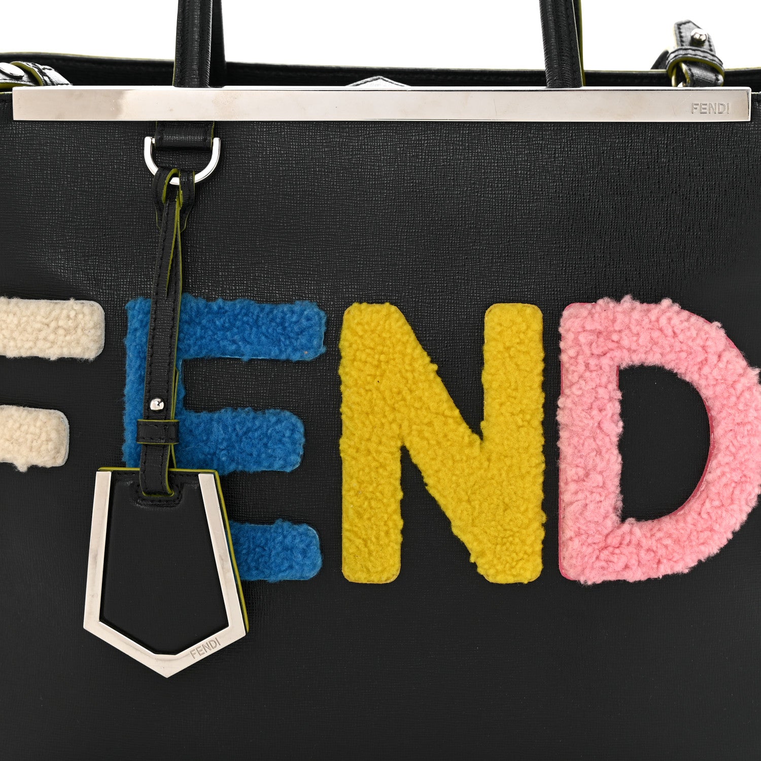 Fendi Vitello Elite Shearling Block Letter Regular 2Jours Tote Black 8 of 13