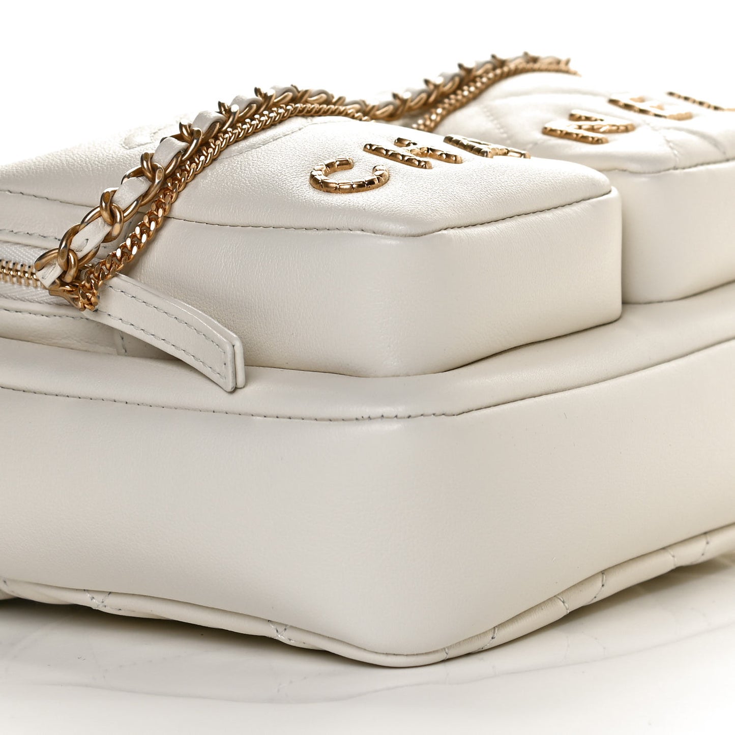 Calfskin Quilted Small Camera Case White
