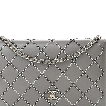 Chanel Lambskin Crystal Quilted Wallet On Chain WOC Grey 9 of 15