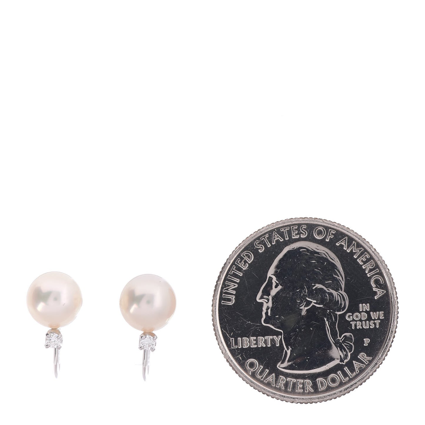 18K White Gold Diamond Akoya Pearl 7mm Screw Back Earrings
