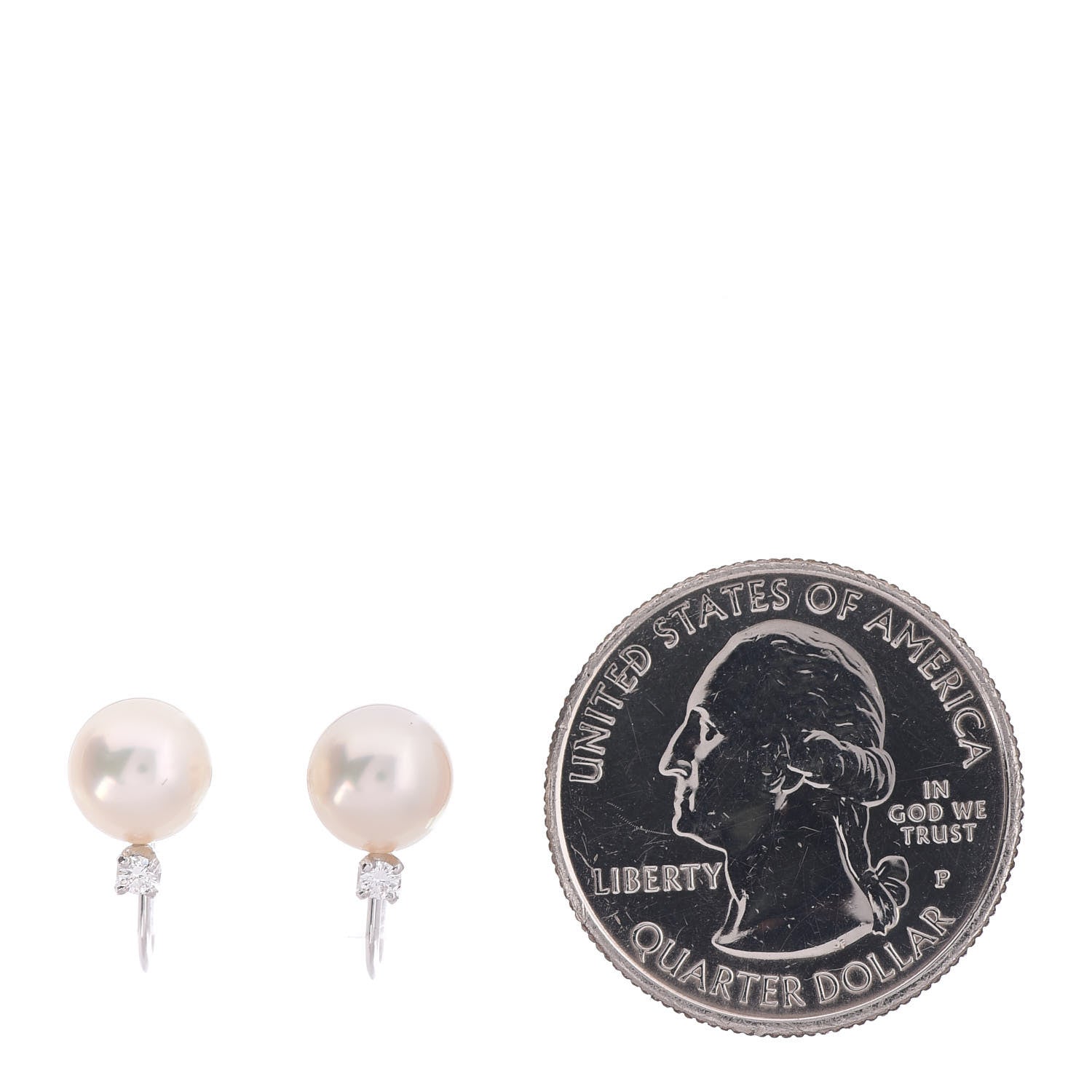 Mikimoto 18K White Gold Diamond Akoya Pearl 7mm Screw Back Earrings 2 of 4