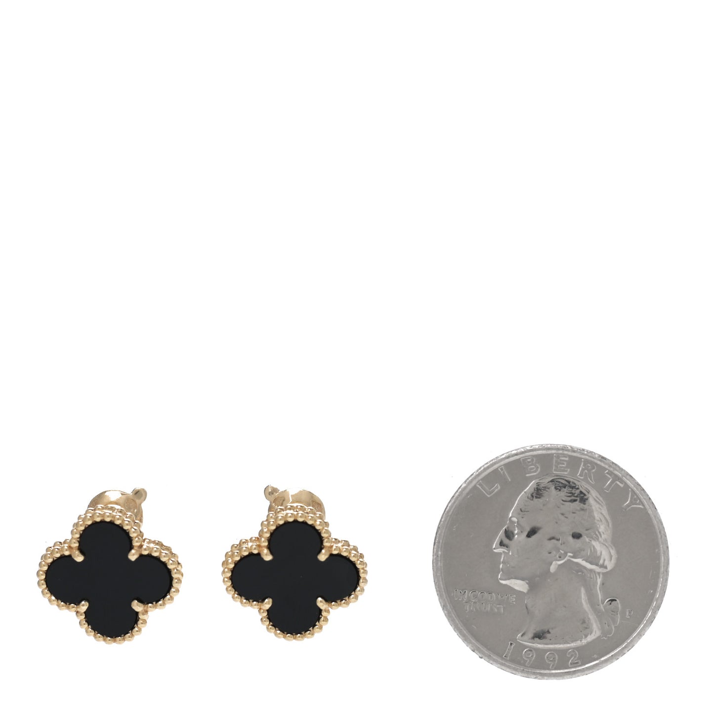 18K Yellow Gold Black Onyx Vintage Alhambra Earrings