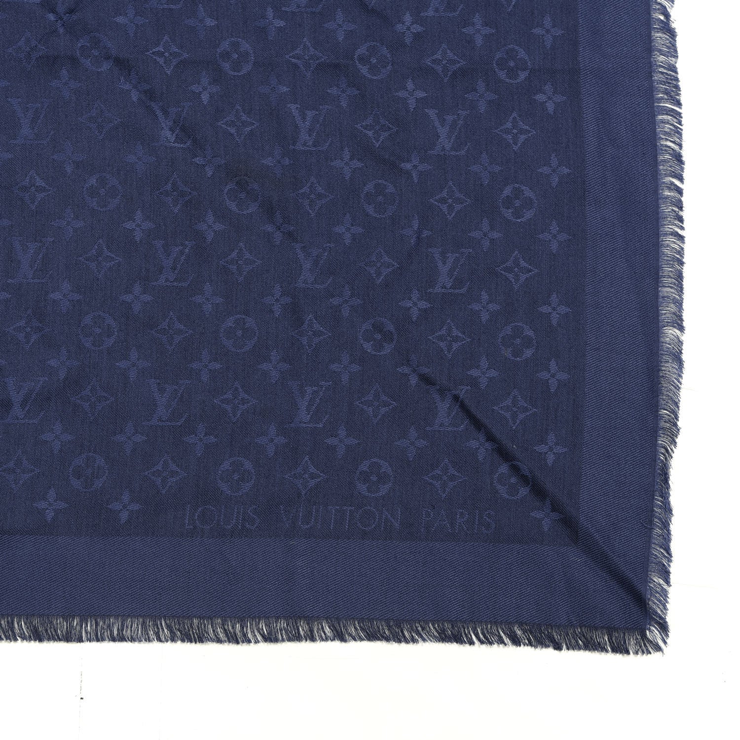 Louis Vuitton Silk Wool Monogram Shawl Navy 2 of 3
