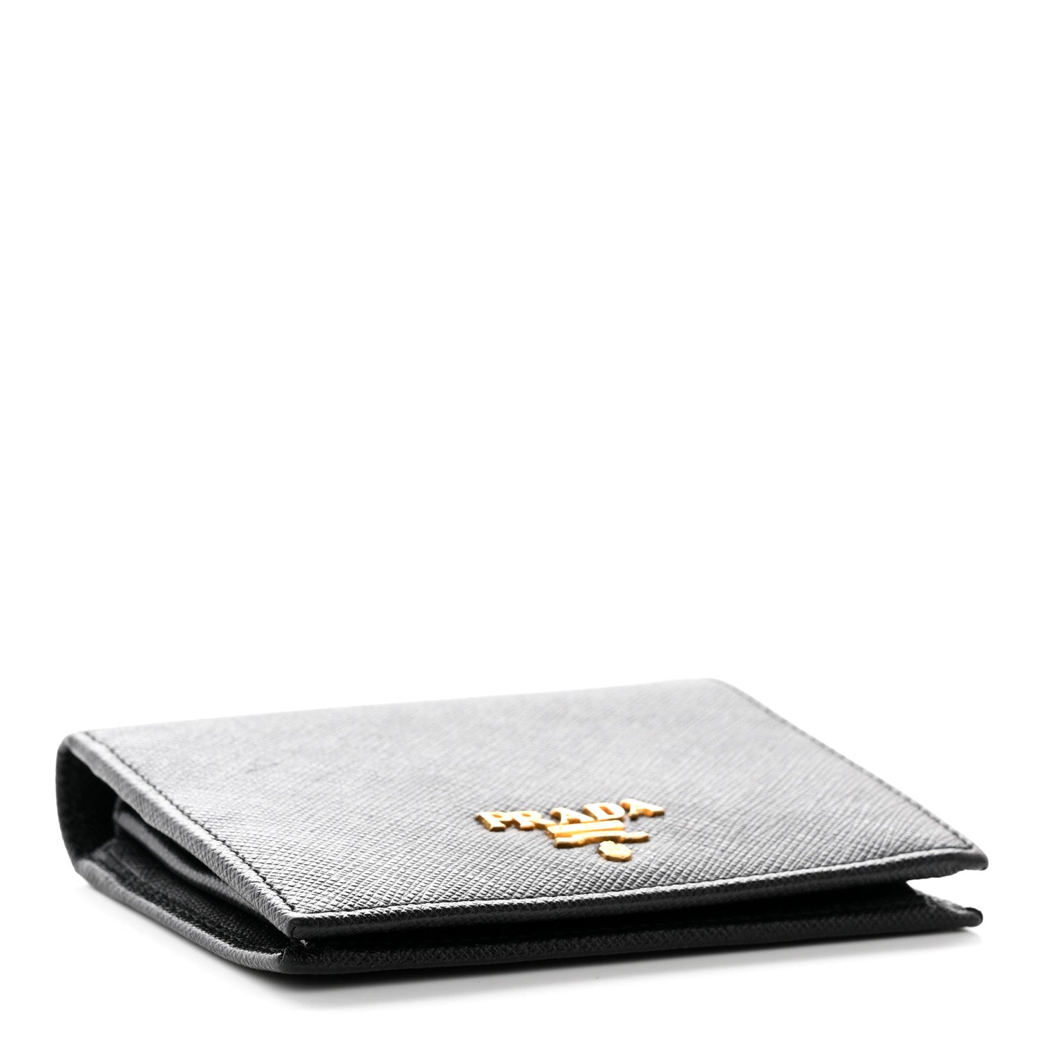 Prada Saffiano Triangle Bi-Fold Wallet Black 4 of 12