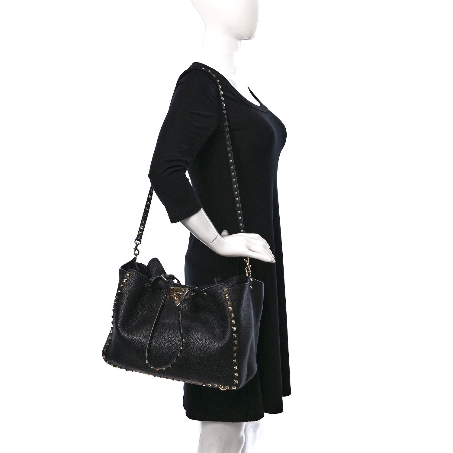 Valentino Garavani Pebbled Calfskin Medium Rockstud Tote Black 2 of 9
