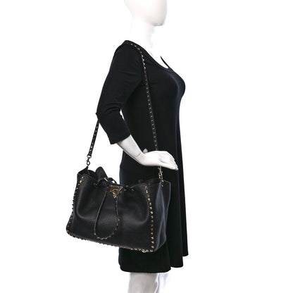 Valentino Garavani Pebbled Calfskin Medium Rockstud Tote Black 2 of 9