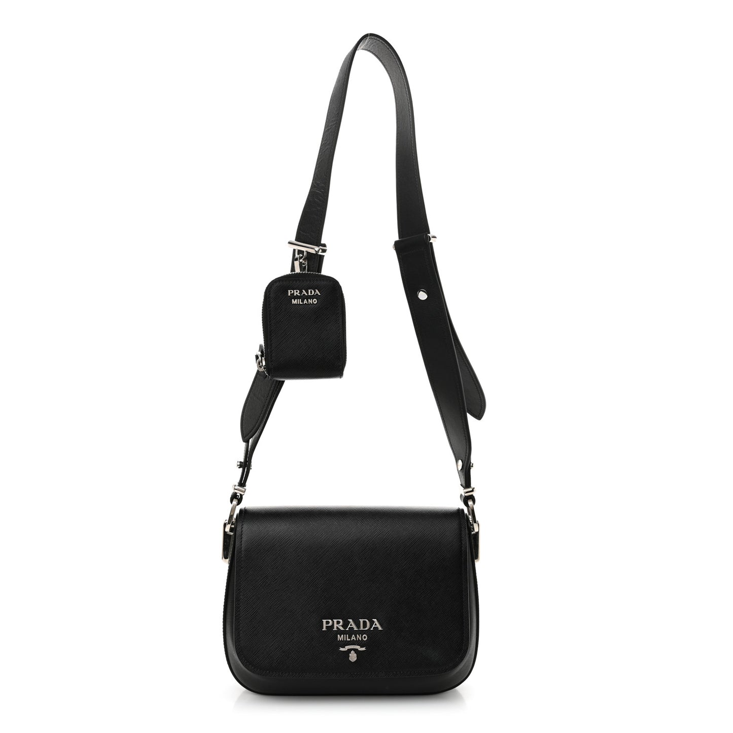 Saffiano Flap Shoulder Bag Black