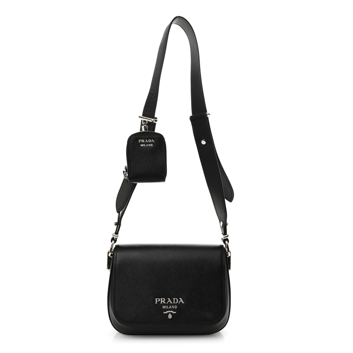 Prada Saffiano Flap Shoulder Bag Black 1 of 12