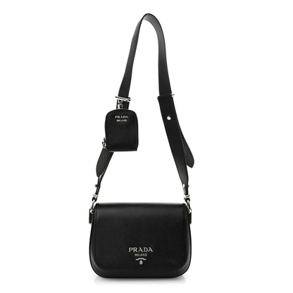 Prada Saffiano Flap Shoulder Bag Black 1 of 12