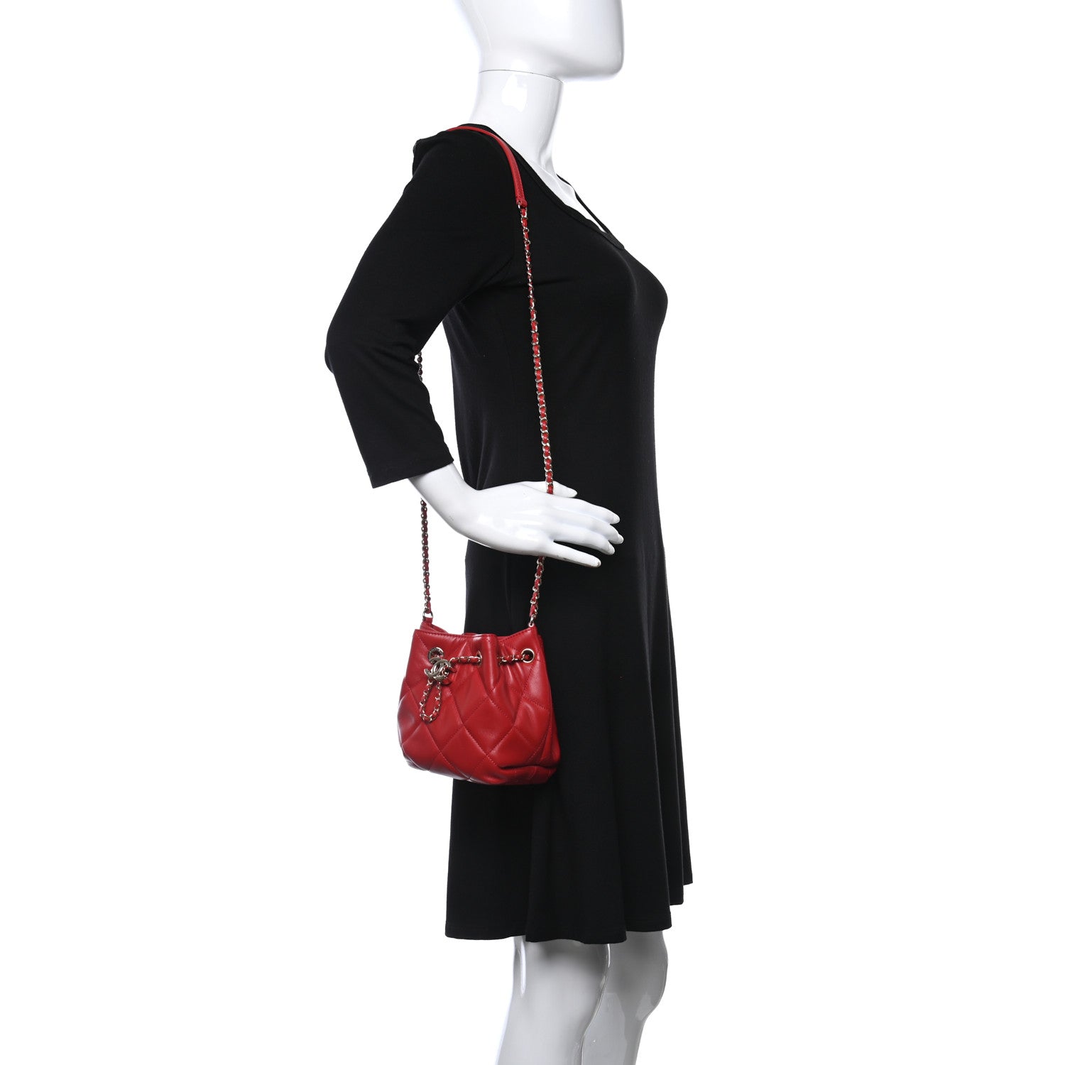 Chanel Lambskin Quilted CC Dweller Drawstring Bucket Bag Red 2 of 13