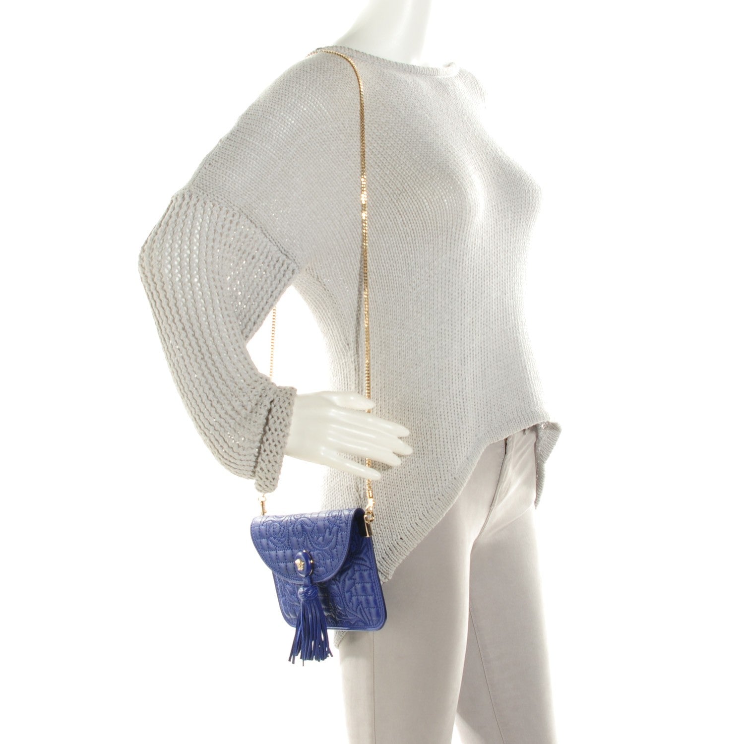 Versace Nappa Barocco Quilted Vanitas Chain Pouch Poison Blue 2 of 6