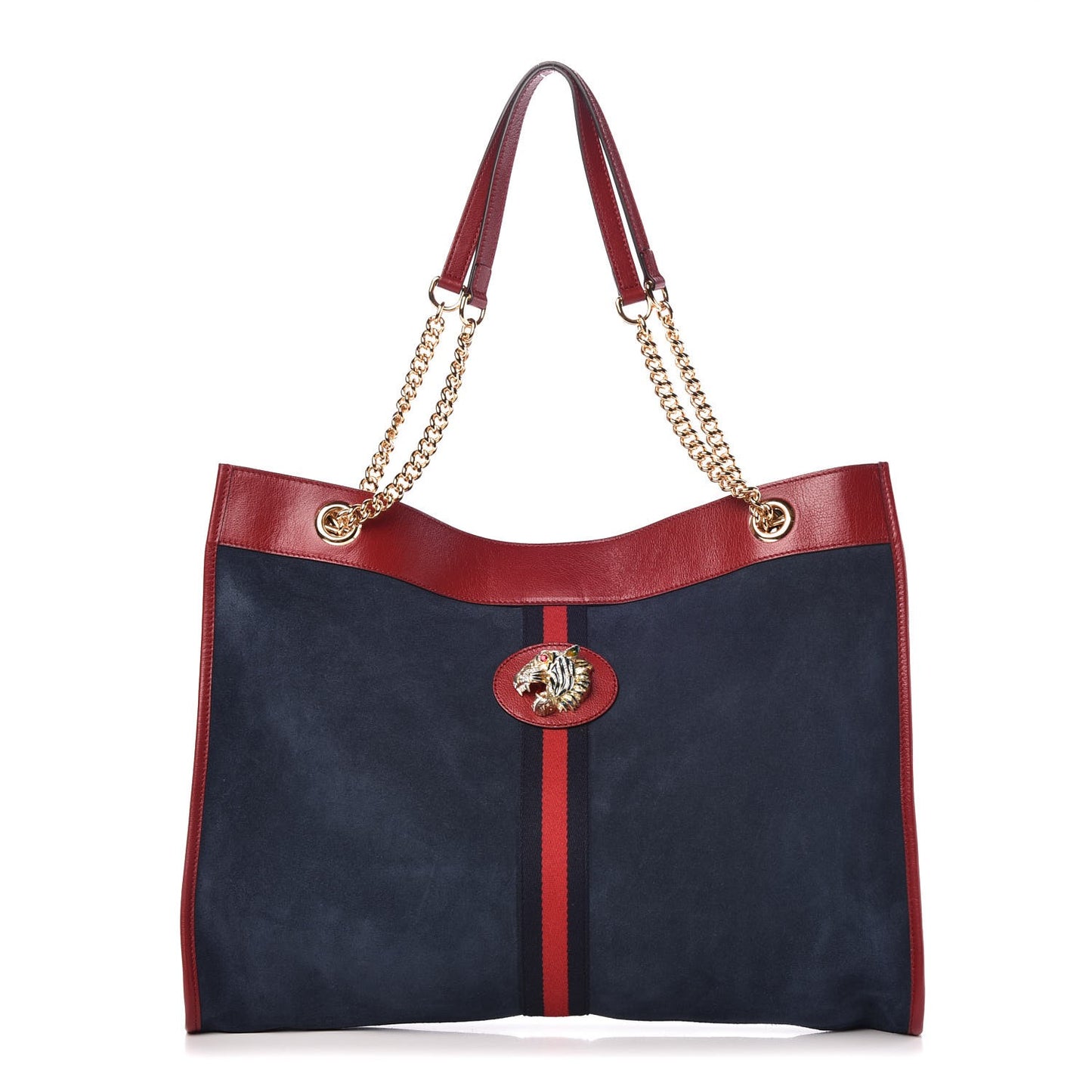 Suede Calfskin Large Rajah Chain Tote New Blue Romantic Cherry