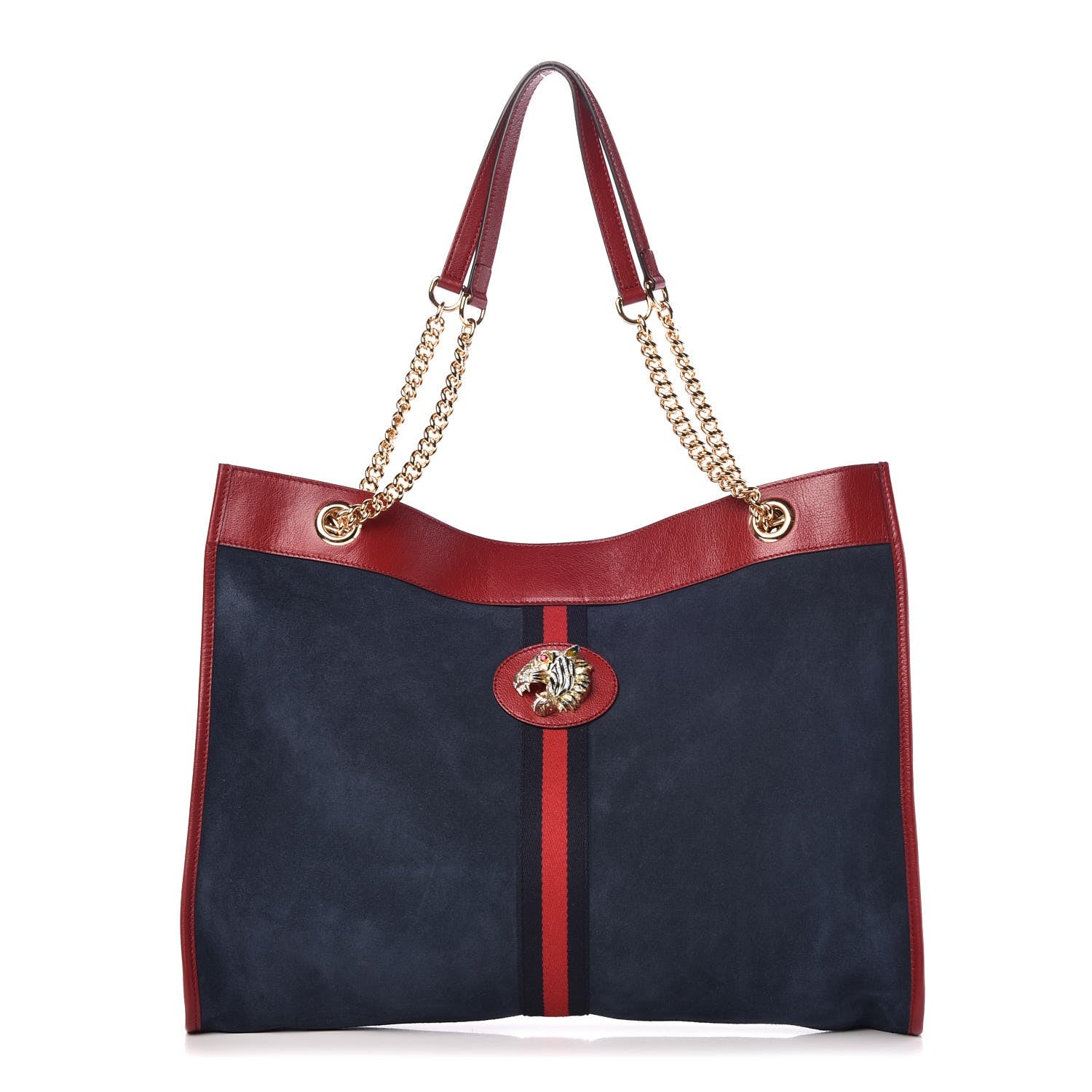 Gucci Suede Calfskin Large Rajah Chain Tote New Blue Romantic Cherry 1 of 9