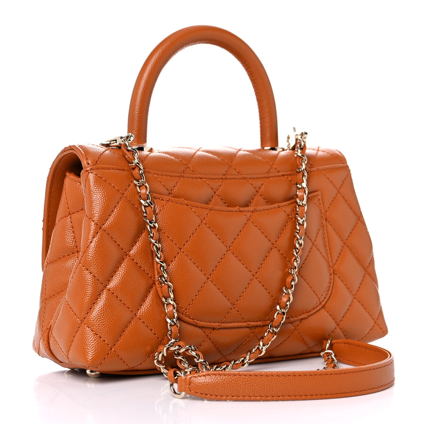Caviar Quilted Mini Coco Handle Flap Light Brown