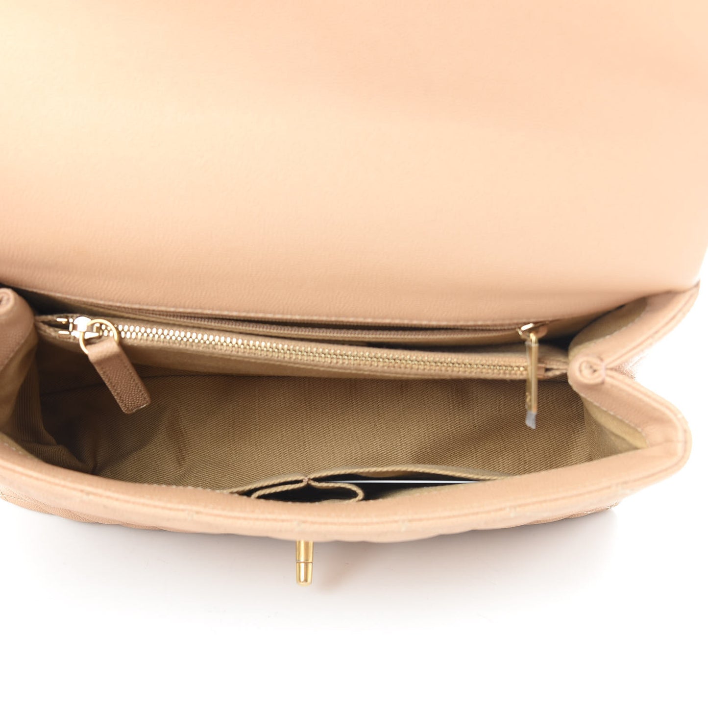 Caviar Lizard Embossed Quilted Small Coco Handle Flap Beige