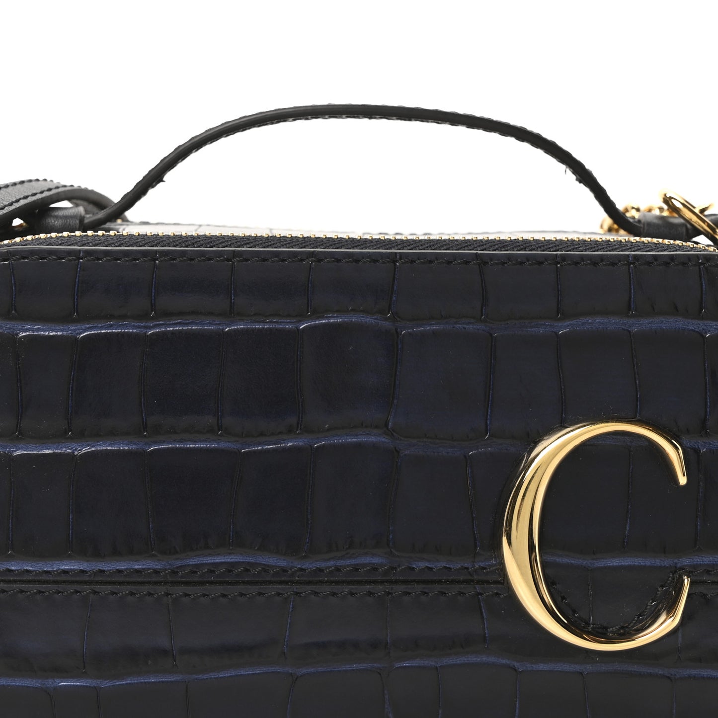 Calfskin Crocodile Embossed Mini C Vanity Bag Full Blue