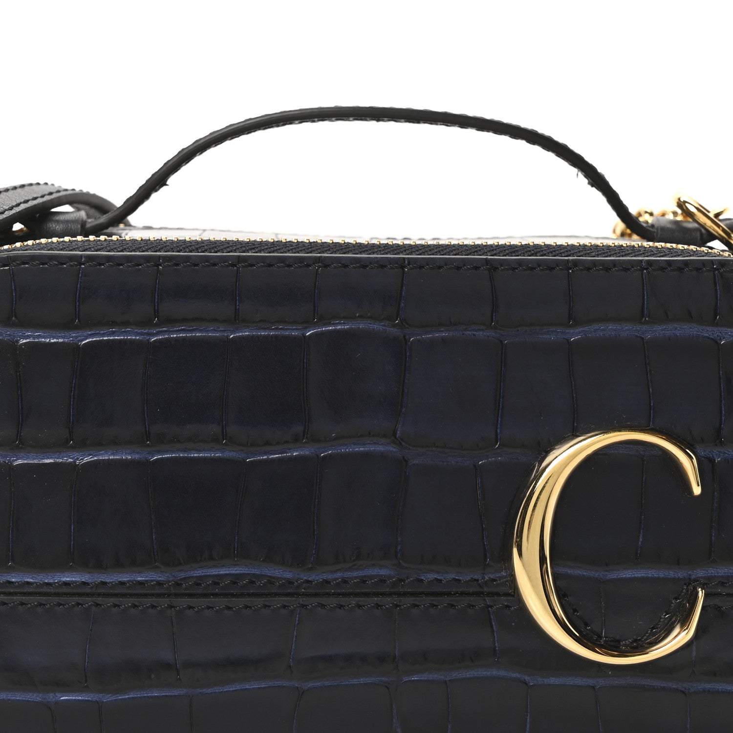 Chloe Calfskin Crocodile Embossed Mini C Vanity Bag Full Blue 7 of 9