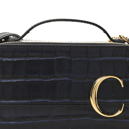 Chloe Calfskin Crocodile Embossed Mini C Vanity Bag Full Blue 7 of 9