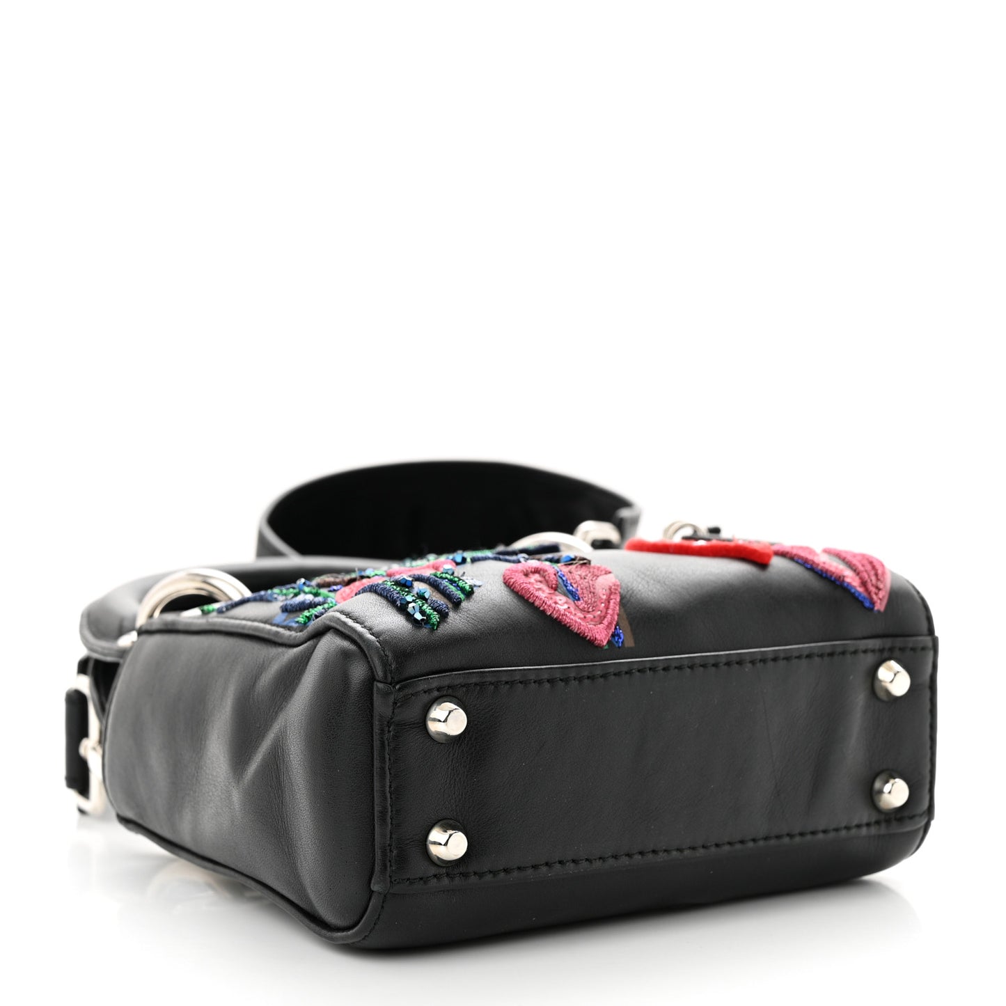 CHRISTIAN DIOR Smooth Calfskin Embroidered Micro Lady Dior Black