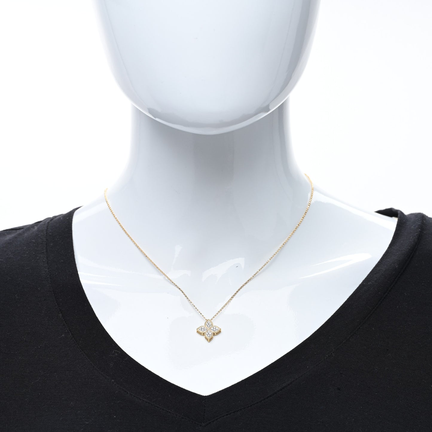 18K Yellow White Gold Diamond Medium Princess Flower Pendant Necklace