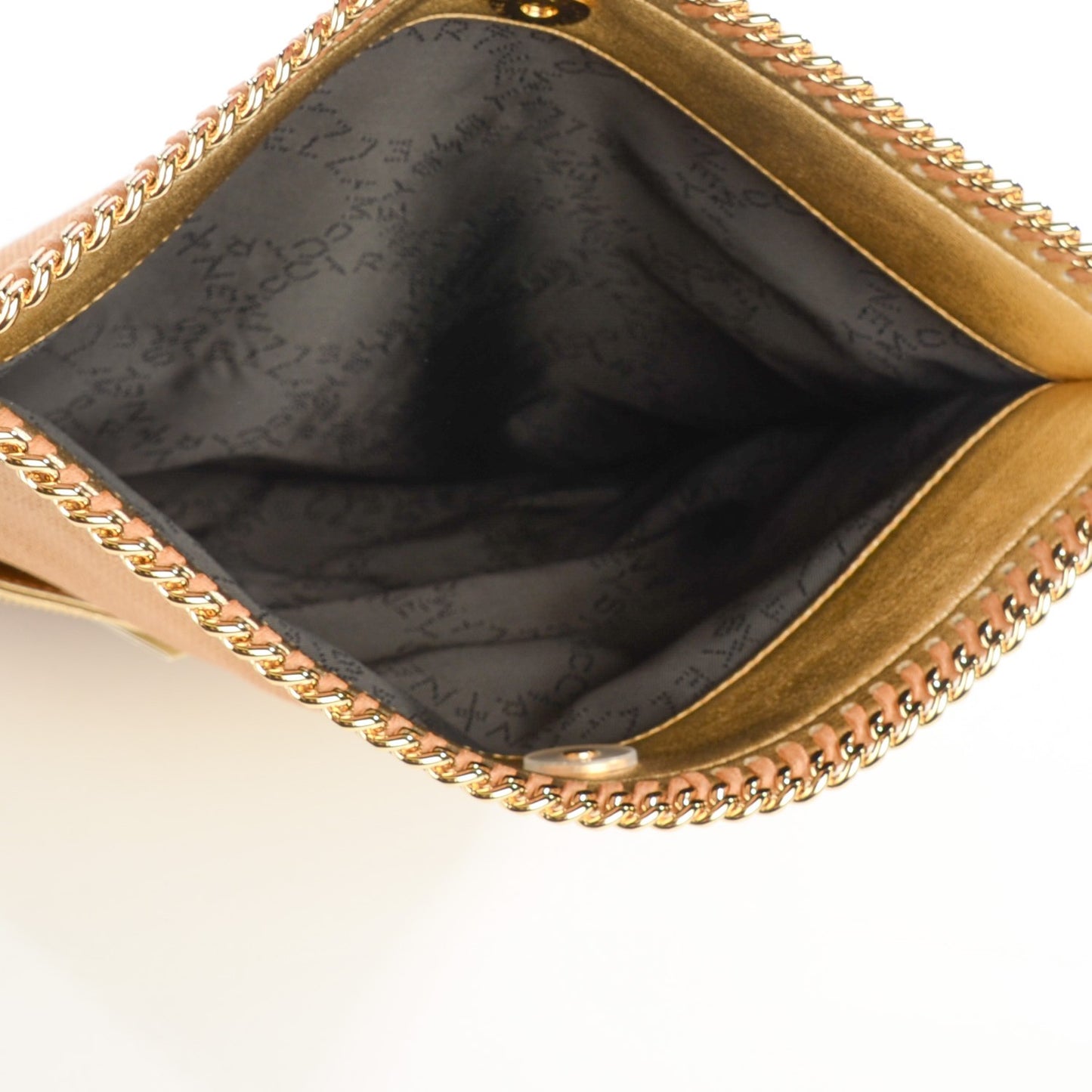 Metallic Linen Fold Over Falabella Clutch Gold