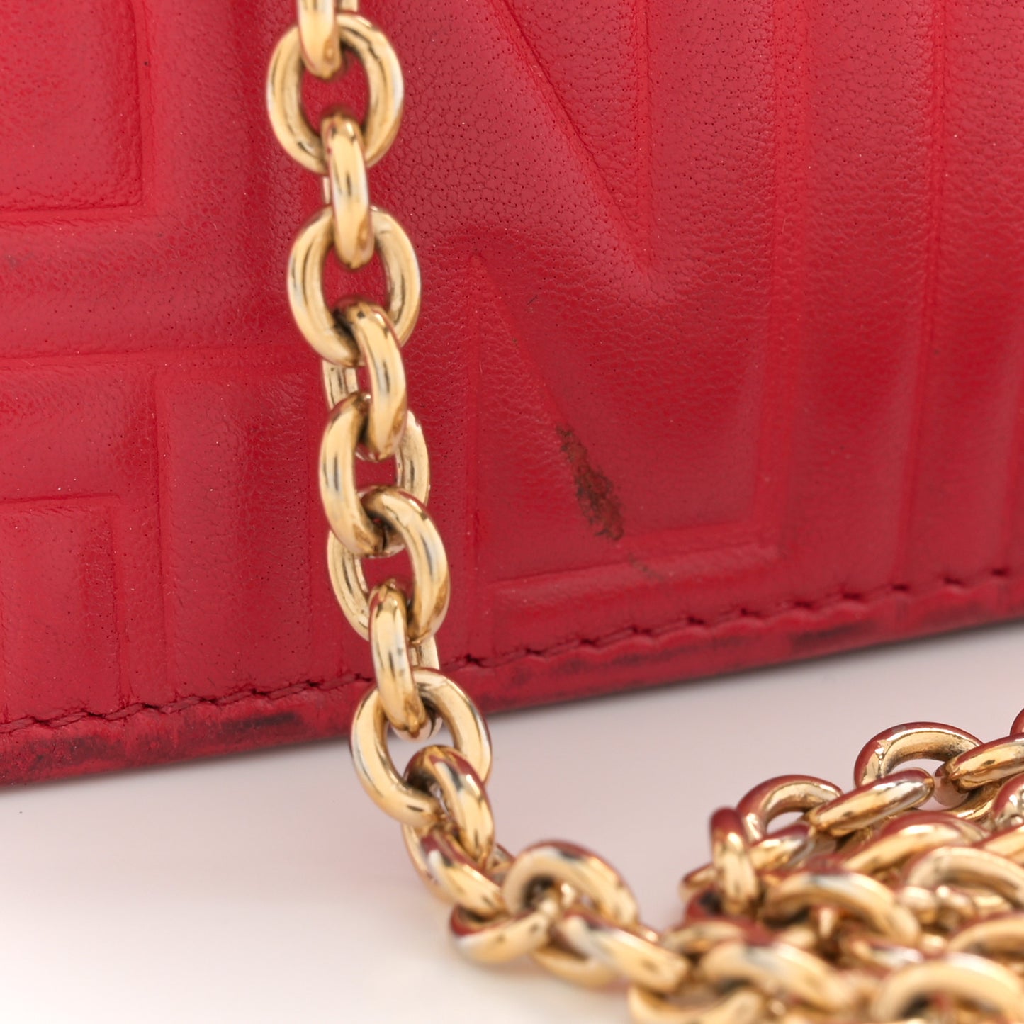 Nappa Logo Embossed Long Wallet on Chain Rosso