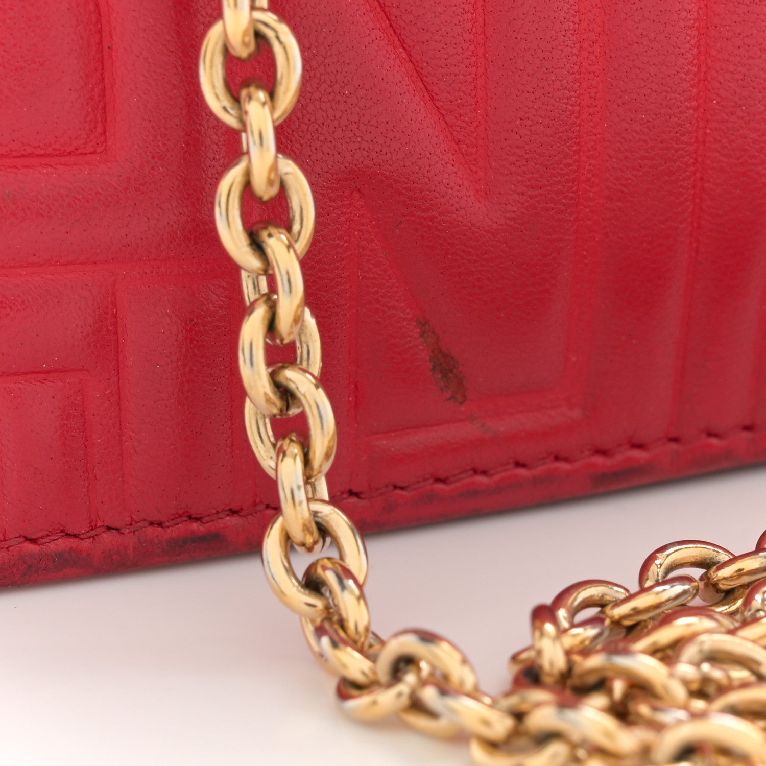 Fendi Nappa Logo Embossed Long Wallet on Chain Rosso 18 of 19