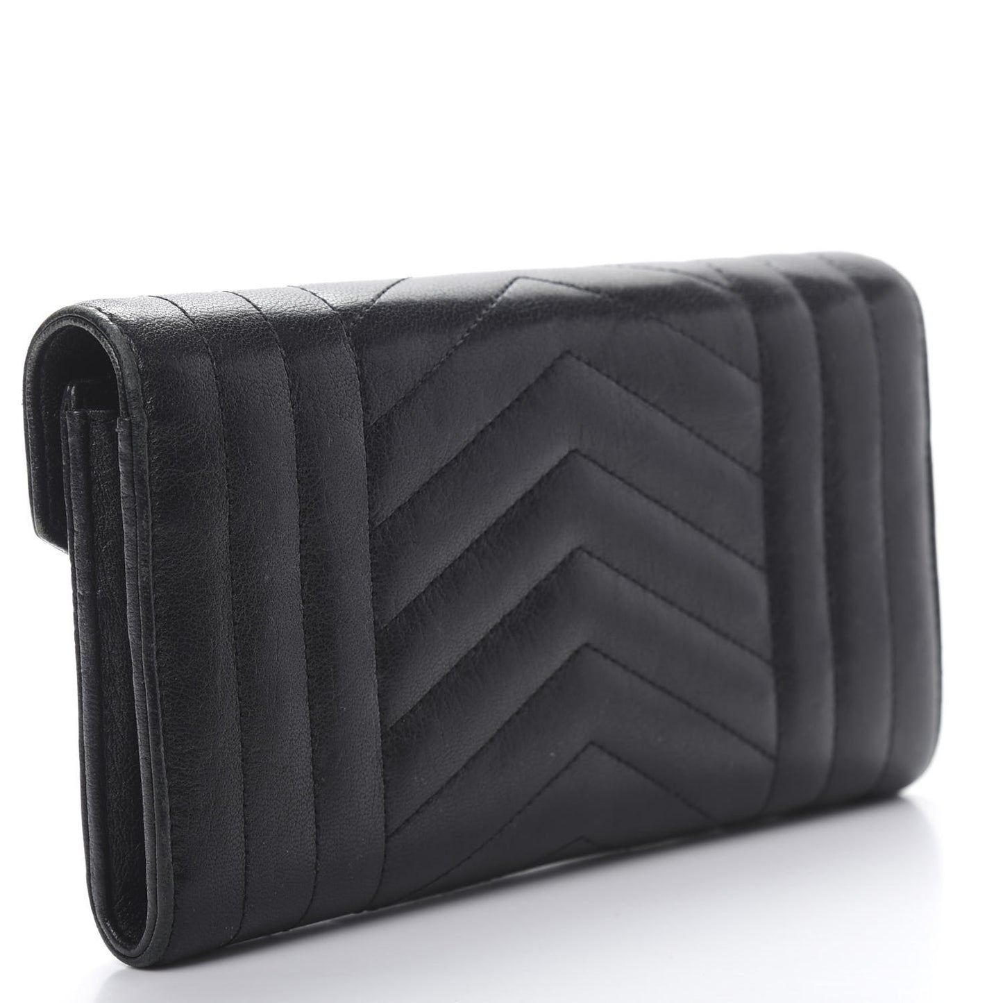 Lambskin Mixed Matelasse Quilted Large Monogram Envelope Wallet Black
