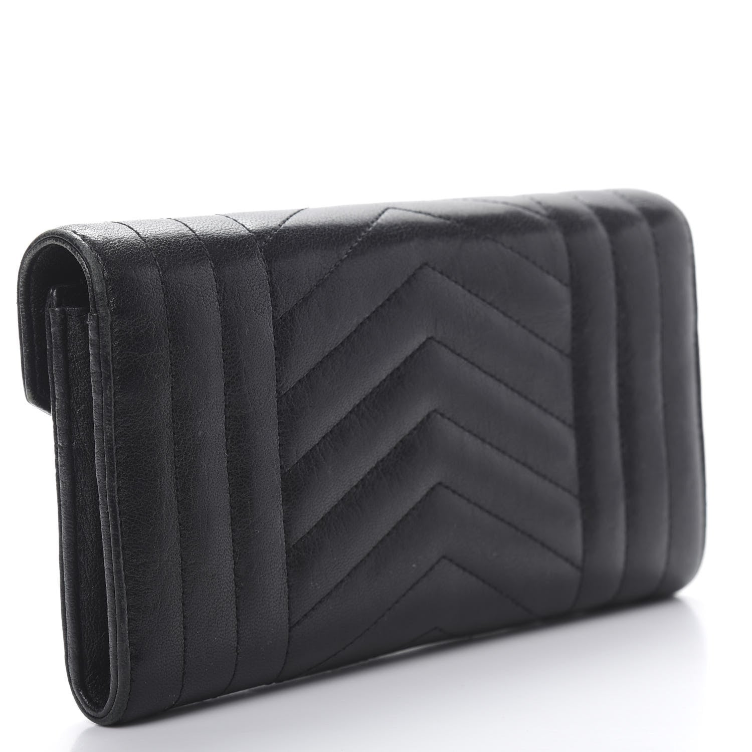 Saint Laurent Lambskin Mixed Matelasse Quilted Large Monogram Envelope Wallet Black 3 of 9