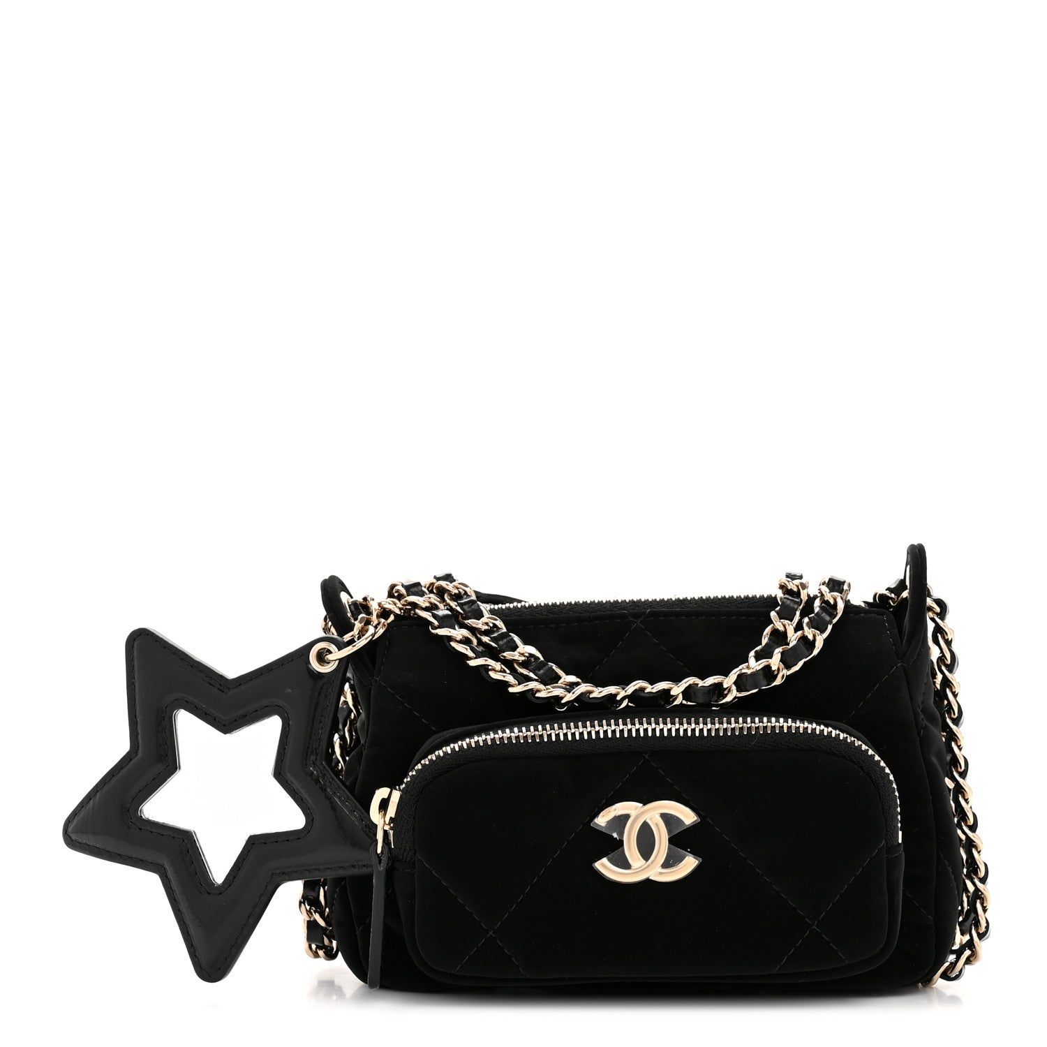 Chanel Velvet Effect Nylon Shiny Crumpled Calfskin Mini Quilted Chanel 25 Clutch With Chain Black 3 of 14