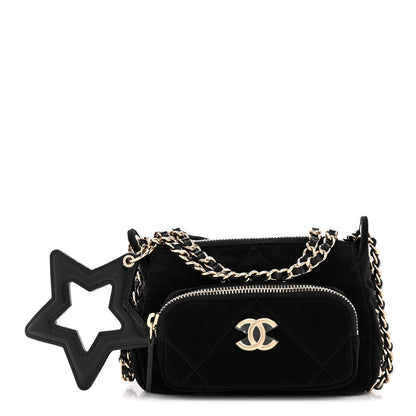 Chanel Velvet Effect Nylon Shiny Crumpled Calfskin Mini Quilted Chanel 25 Clutch With Chain Black 3 of 14