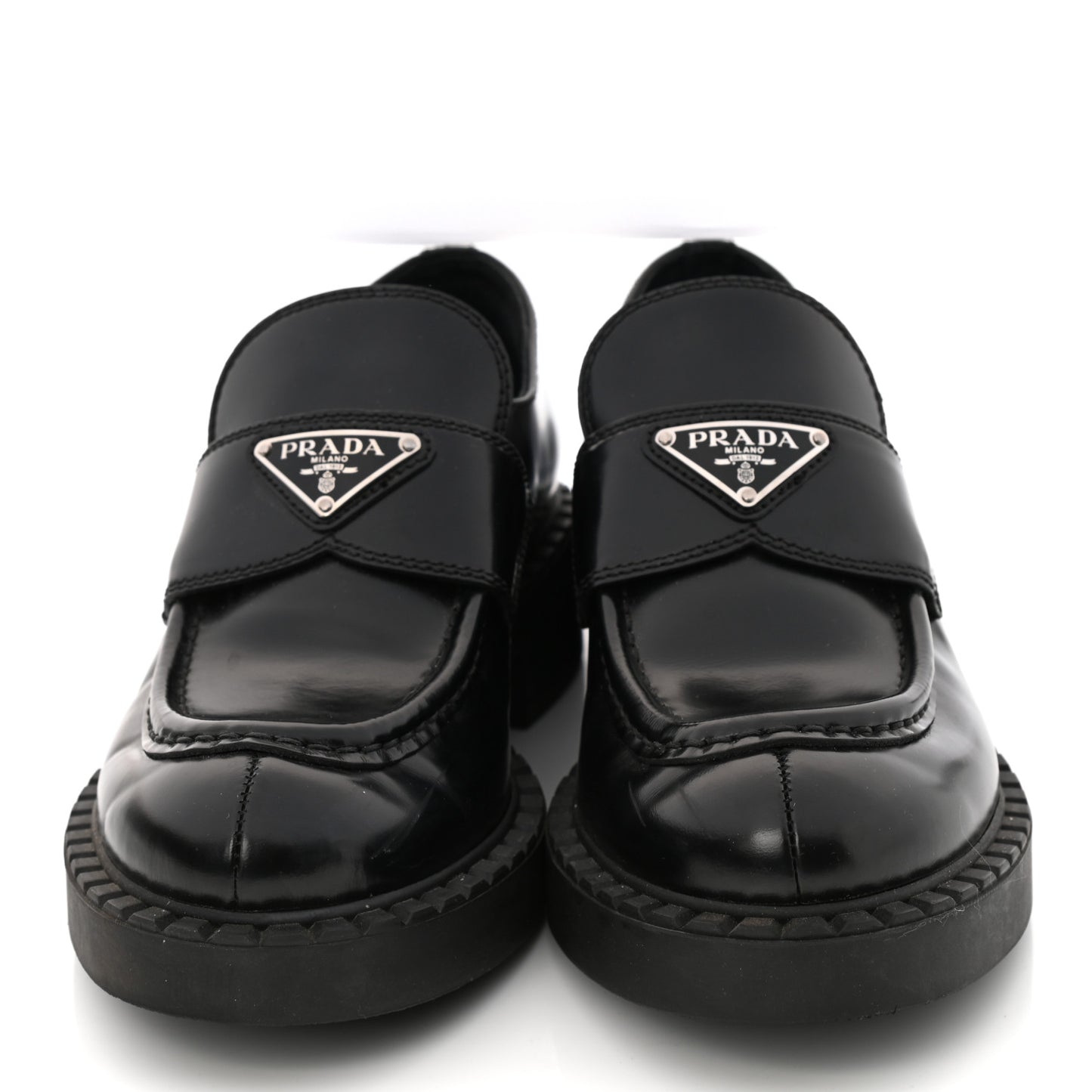 Spazzolato Metal Triangle Logo 50mm Loafers 37.5 Black