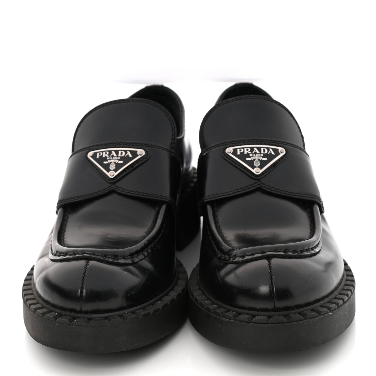 Prada Spazzolato Metal Triangle Logo 50mm Loafers 37.5 Black 2 of 9