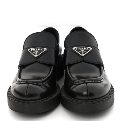 Prada Spazzolato Metal Triangle Logo 50mm Loafers 37.5 Black 2 of 9