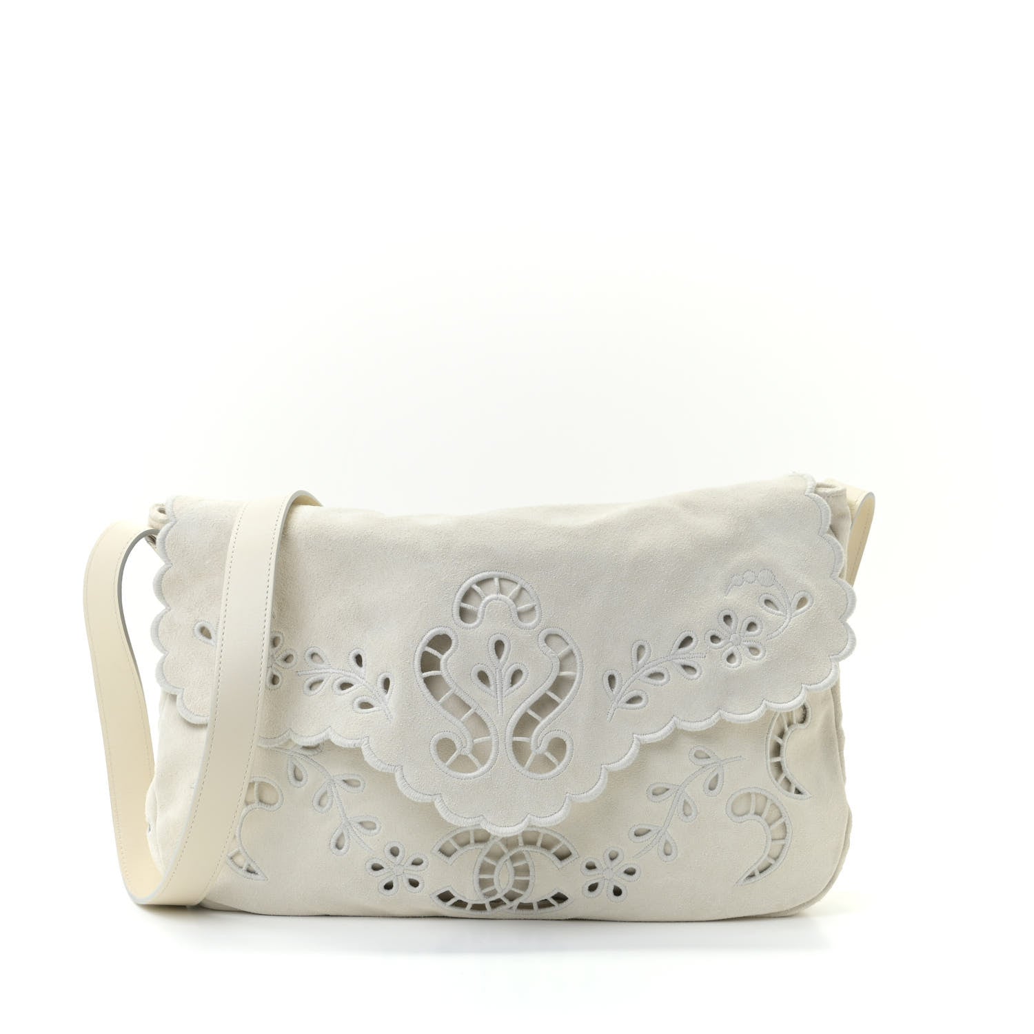 Chanel Suede Embroidered Flap White 1 of 10