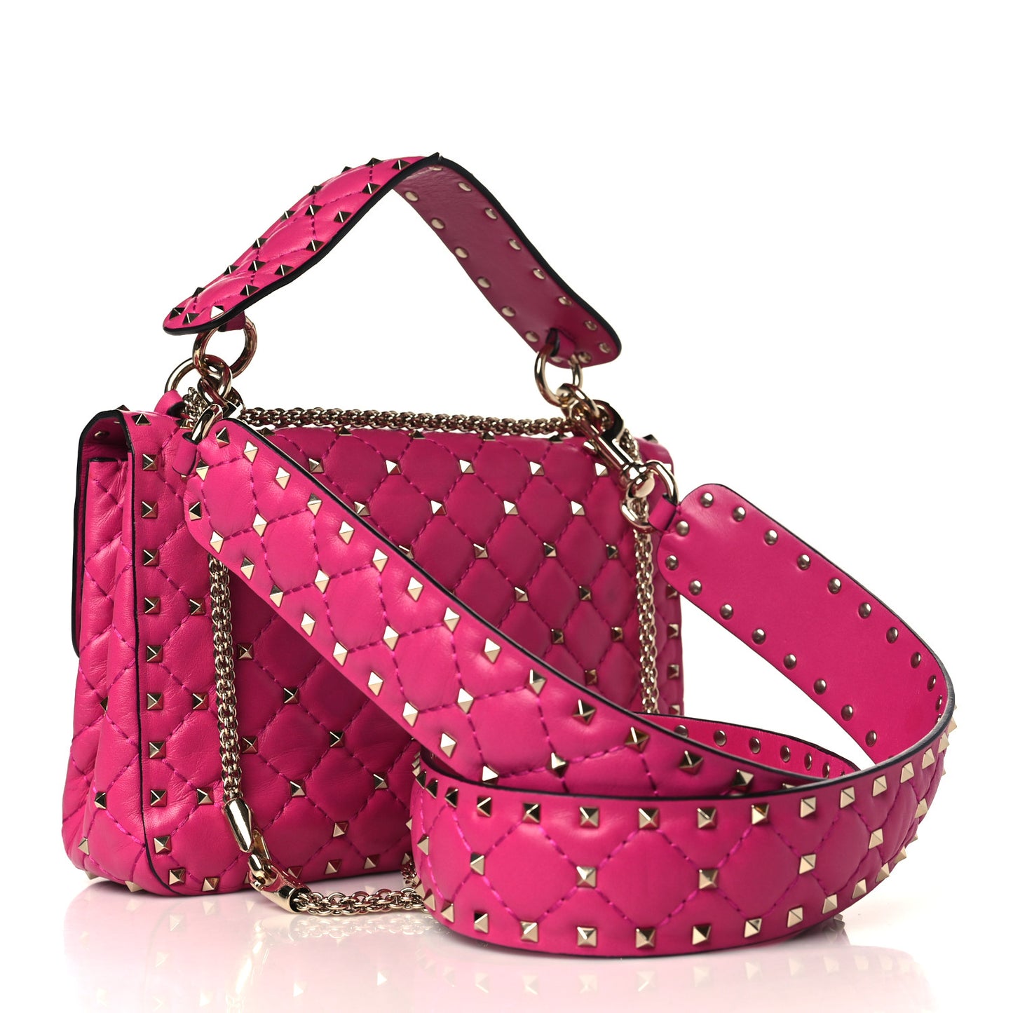 Nappa Medium Rockstud Spike Shoulder Bag Disco Pink