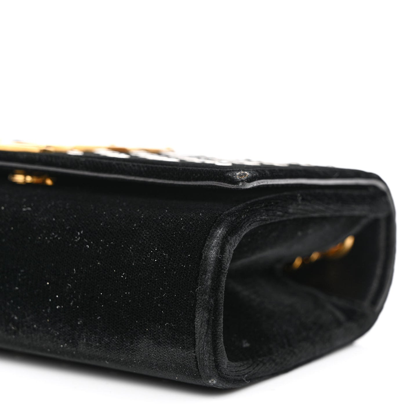 Velvet Crystal Studded Monogram Small Kate Satchel Black