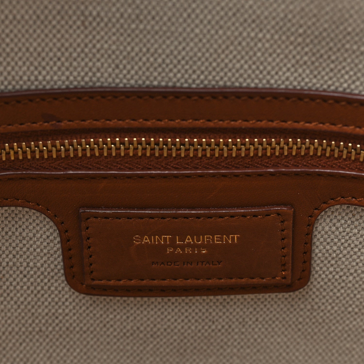 Saint Laurent Calfskin Canvas Beatrix Panier Cut Out Tote Grege Brick 6 of 9