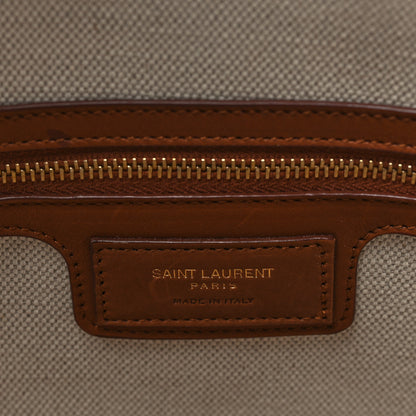 Saint Laurent Calfskin Canvas Beatrix Panier Cut Out Tote Grege Brick 6 of 9
