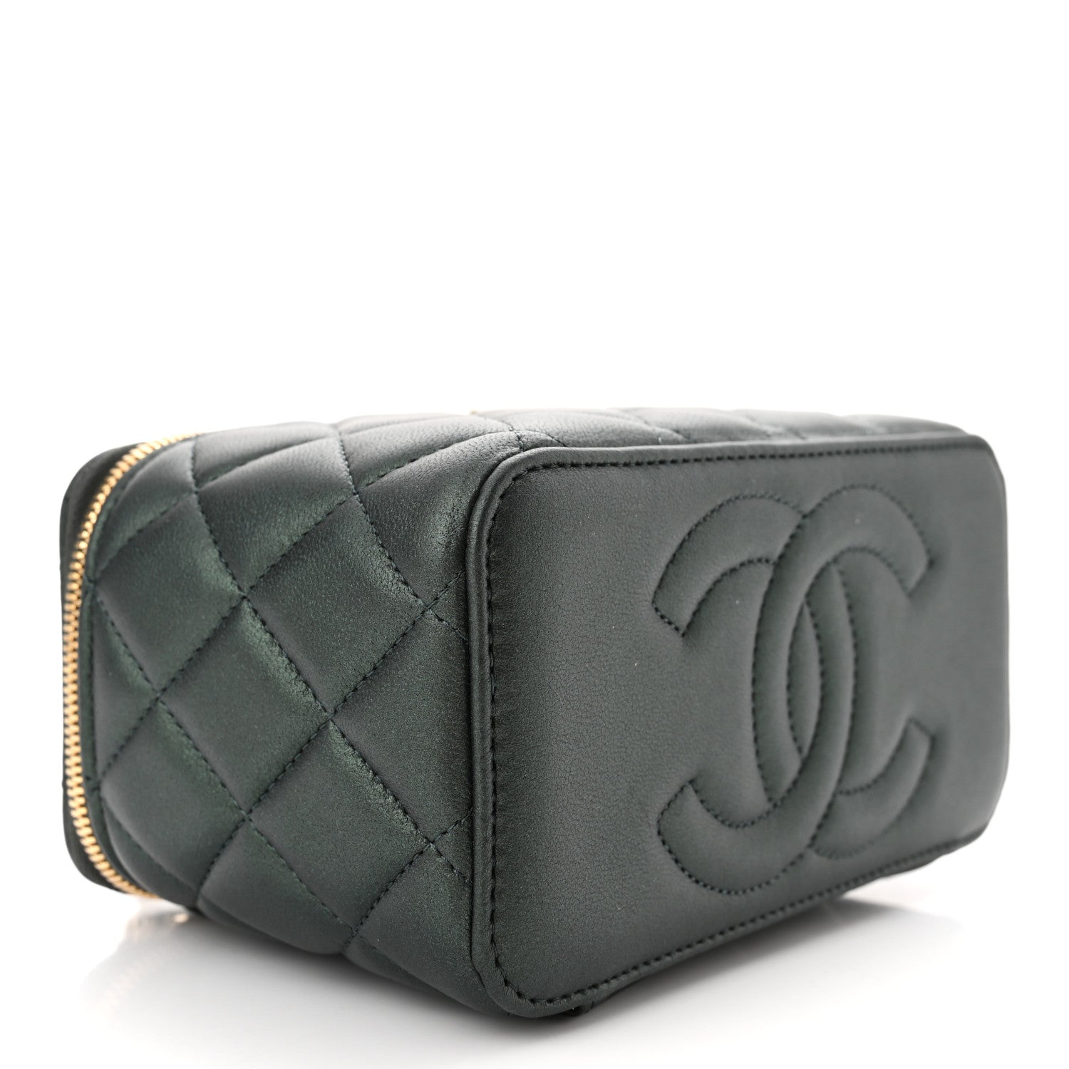 Chanel Iridescent Lambskin Quilted Small Top Handle Vanity Case With Chain Dark Green 4 of 11