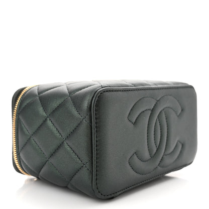 Chanel Iridescent Lambskin Quilted Small Top Handle Vanity Case With Chain Dark Green 4 of 11