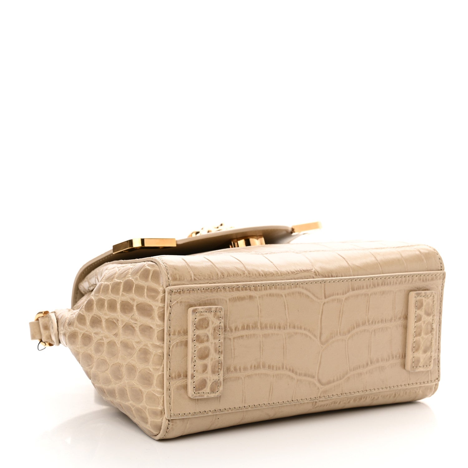 Versace Calfskin Crocodile Embossed Small La Medusa Top Handle Bag Beige 4 of 9