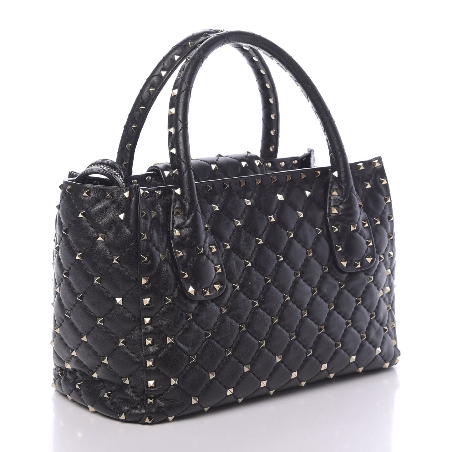 Nappa Rockstud Spike Double Handle Tote Black