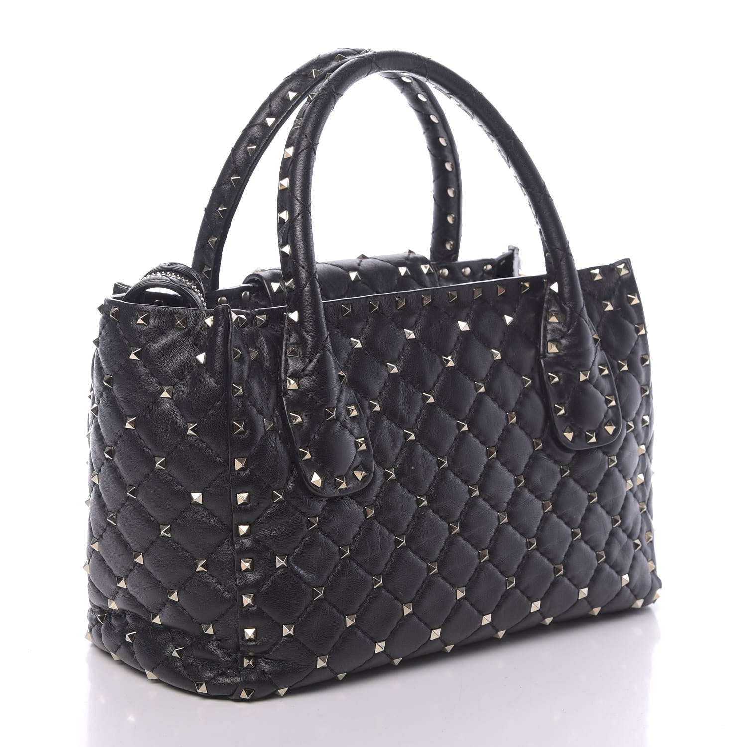 Valentino Garavani Nappa Rockstud Spike Double Handle Tote Black 3 of 15