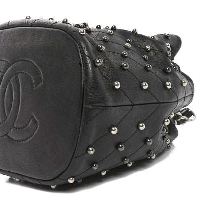 Chanel Lambskin Studded Chevron Quilted Small Stud Wars Drawstring Bag Black 10 of 10