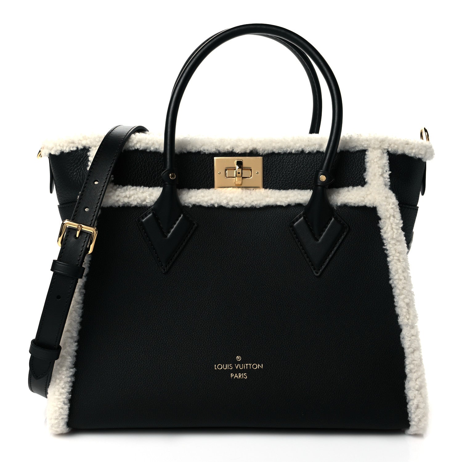 Louis Vuitton Grained Calfskin Shearling On My Side MM Black 1 of 8
