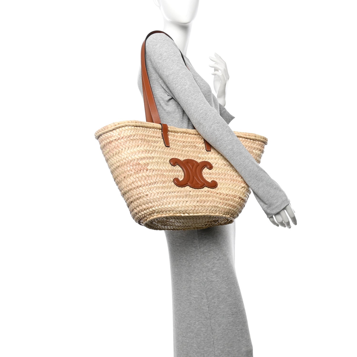 Celine Raffia Calfskin Triomphe Medium Panier Tan 2 of 9