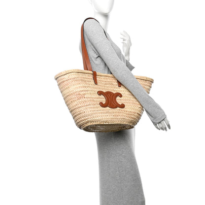 Celine Raffia Calfskin Triomphe Medium Panier Tan 2 of 9